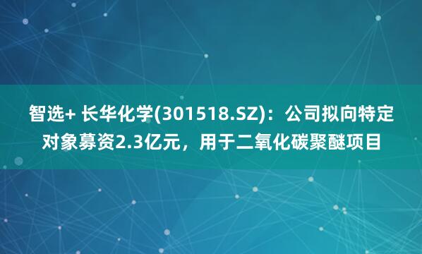 智选+ 长华化学(301518.SZ)：公司拟向特定对象募资2.3亿元，用于二氧化碳聚醚项目