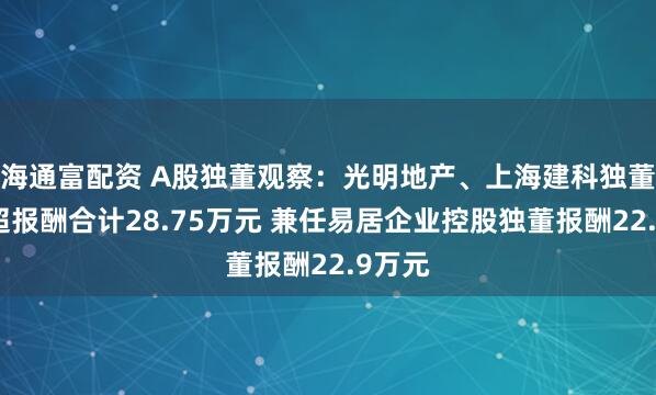 海通富配资 A股独董观察:光明地产、上海建科独董朱洪超报酬合计28.75万元 兼任易居企业控股独董报酬22.9万元